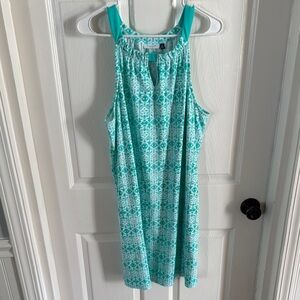 Teal and White Sleeveless Dress